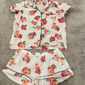 Victoria's Secret White and Pink Floral Pajama Shorts